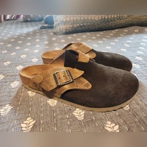 Birkenstock Boston Olive Leather and Suede Clogs 37